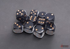 D6 16mm 12-Dice Block CHX25628 - Opaque Black/Gold